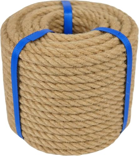 3/8 Inch Natural Jute Rope, 200 Feet Thick Hemp Rope, 4 Strands Twisted Jute Twine for Crafts, Gardening, Cat Scratching Post, Home Decorating, Indoor/Outdoor Use - size: 3/8 Inch x 200 Ft
