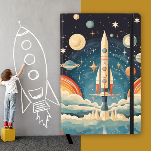 RICCO BELLO Wide Ruled Hardcover Diary Journal, Space Rocket - color: Space Rocket