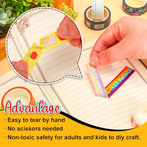Whaline 12 Rolls Back to School Washi Tape Masking Tape Set Composition Notebook Speckled Pencil Apples Classroom Wrapping Paper Tapes for First Day of School Scrapbook Journal DIY Crafts - style: Back to School