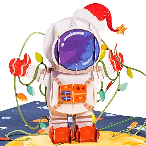 Paper Love Pop Up Christmas Card, 3D Christmas in Space, Gift for Christmas or Holidays, 5" x 7" Cover - Includes Envelope and Removable Note Tag - color: Christmas in Space