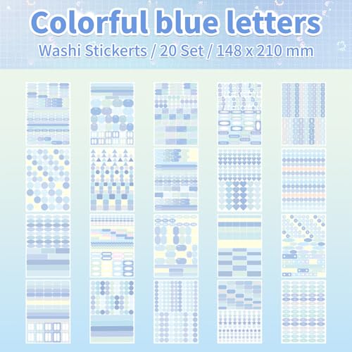 Blue Colorful Label Sticker Scrapbooking Supplies for Junk Journal, 20 Sheets Stickers - Ephemera Stickers Book(TZ-012-003) - color: Blue Label