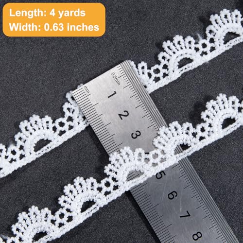 4 Yards White Lace Trim, Scalloped Edge Crocheted Lace Ribbons - color: White (4 yards x 0.63" W)