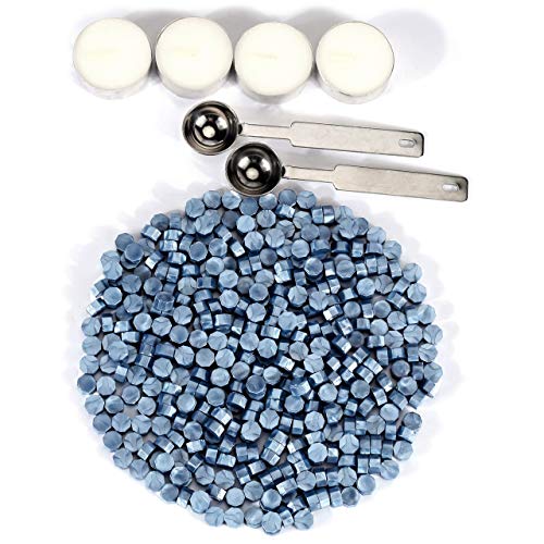 Yoption 360 Pcs Blue Sealing Wax Beads Set for Wax Seal Stamp with Candles and Melting Spoon - color: Metallic Blue