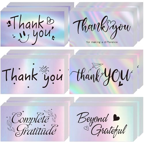 Thank You Cards Small Business, 120 Pcs Business Thank You Cards Bulk, 6 Styles Small Blank Greeting Appreciation Card, Holographic Thank You Notes for Business Customer Teacher Wedding Baby Shower - color: Thank You Cards, size: 120 PCS