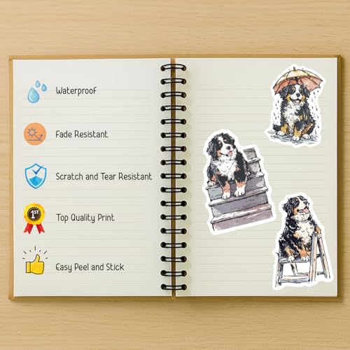 100 PCS Bernese Mountain Dog Stickers Pack – Waterproof Dog Decals for Water Bottles, Laptops, Phones, Notebook, Cars – Cool Vibrant Graphics for Bernese Mountain Dog Enthusiast - color: Bernese Mountain Dog