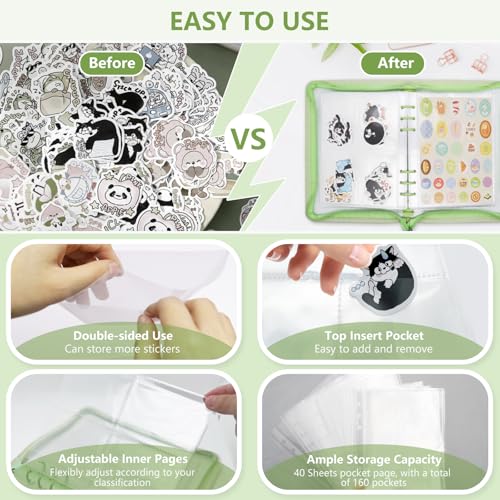 A5 Sticker Storage Organizer Binder Collecting Book Album, Green - color: green