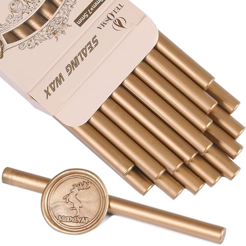 Classic Antique Gold Sealing Wax Stick for Mini Glue Gun, Pack of 16 | Wax Seal Stick, Vintage gold tone, 0.7-inch diameter, For DIY wedding invites, Envelope sealing, Mini glue gun compatible - color: Antique Gold, size: Small