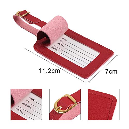 Vigorport Luggage Tags, Leather Personalized Suitcase Tag Set of 4 Pack - color: Red