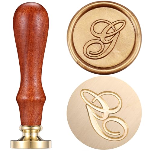 Yoption Handwritten Initial Alphabet Wax Seal Stamp, Letter G | Brass Head and Wooden Handle Sealing Stamp for Wedding Invitations, Envelopes, Christmas Cards, Gift Wrapping, Snail Mails - style: G