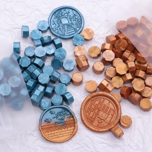 Copper Gold Wax Seal Beads, HOSEALING Premium 360pcs Sealing Beads for Wax Seal Stamp, Metallic Copper Sealing Wax Pellets Refill Pack for Wax Seal Kit, Wedding Invitations, Envelope Letter Sealing - color: Copper Gold