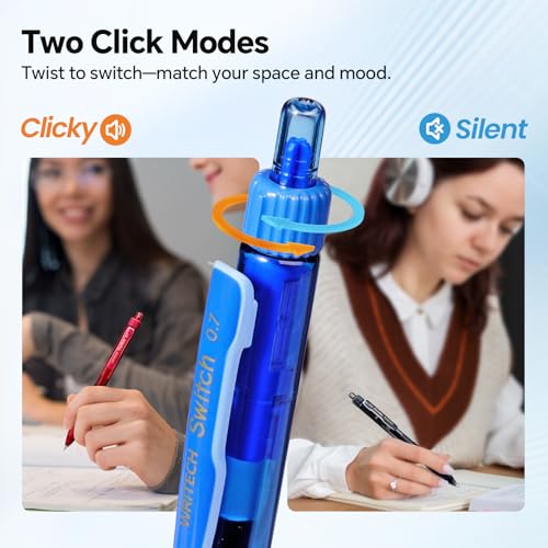WRITECH Colored Gel Pens 0.7mm: Switch Silent Click Mode for Quiet or Click Feedback Smooth Writing Quick Dry Ink Medium Point for Note Taking Color Coding Journaling School Office Study - color: 5 Pcs Multicolor-07