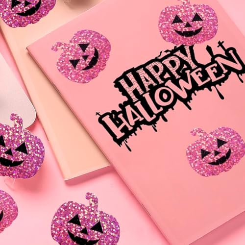 500Pcs Halloween Pumpkin Stickers Roll 1.2in Laser Smiling Pumpkin Shape Waterproof Decals Purple Sparkly Self-Adhesive Stickers for Kids Vintage Halloween Party Envelope Scrapbook Decor - color: Halloween-purple Pumpkin