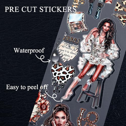 Dizdkizd Washi Tape Set, 4 Pre-Cut Animal Print PET & Washi Tapes Stickers with Diverse Sexy Women, Flowers, Adult Journaling Supplies for Collage Scrapbooks Craft Project - color: Brown