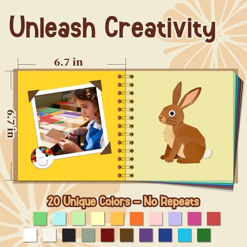 Children's Art Journal Scrapbook 7 Inch Khaki | Spiral bound hardcover, 20 sheets/40 pages, for drawing writing photos stickers, creative gift for kids - color: Khaki, size: 7"x7"