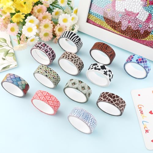 12 Rolls Leopard Animal Print Washi Tape Set,Cute Animal Pattern Decorative Tape,Cheetah Cows Zebra Peacock Decorative Masking Tapes for DIY Scrapbook Journaling Handbook Making Card Wrap Craft Gift - style: Animal Grain