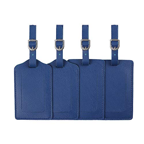 Vigorport Luggage Tags, Leather Personalized Suitcase Tag Set of 4 Pack - color: Blue