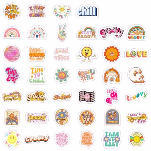 100Pcs Hippie Stickers, Groovy Stickers for Water Bottle and Laptop - Hippie Party Supplies & Decorations, Gifts for Women & Men - color: Hippie Stickers