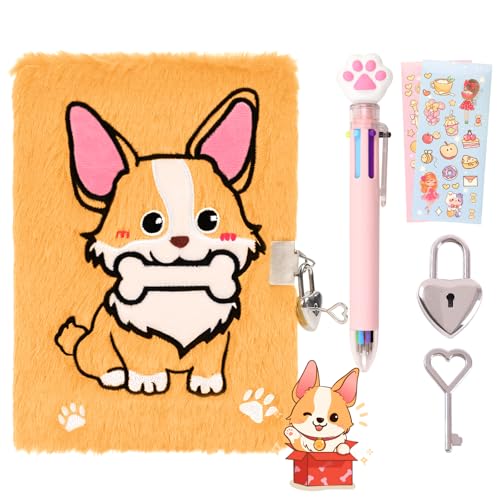 Corgi Diary with Lock, Dog Gift Set for Girls Ages 6-8 - style: Corgi