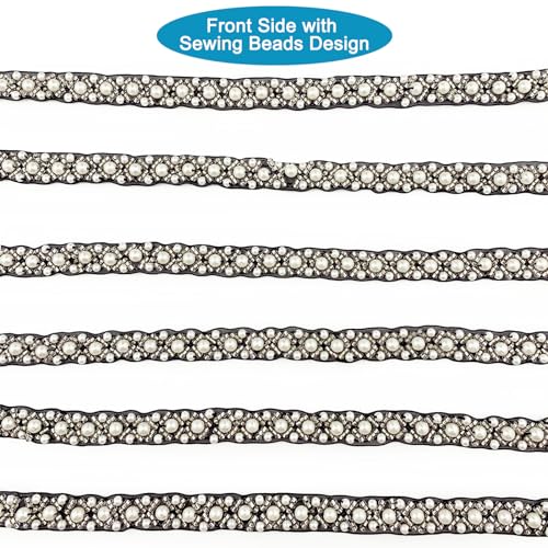 3Yards Pearl Beaded Trim Lace Ribbon Trimming Edge Embellishments for Sewing Bridal Dress Party Clothes Wedding Decoration Fabric Crafts DIY (Black Ribbon) - color: Black Ribbon