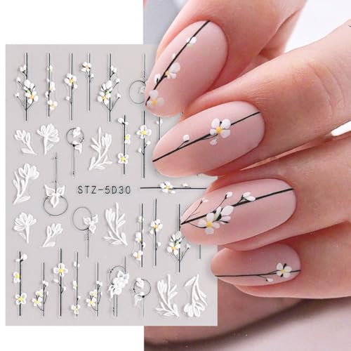5D Embossed Flowers Nail Art Stickers for Acrylic Nails,8 Sheets Engraved Flower Butterfly Nail Decals Spring Summer Nail Art Accessories French Tips Nail Designs Self Adhesive Nail Stickers for Women - color: 8 Sheets 5d Embossed Flower Nail Stickers