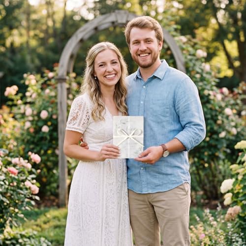 100 Pcs Pre Folded Floral Vellum Jackets for 5x7 Invitations, Wedding Translucent Vellum Paper with Ribbon, Envelope Liners for Wedding Bridal Baby Shower Birthday Mother Event(White) - color: White
