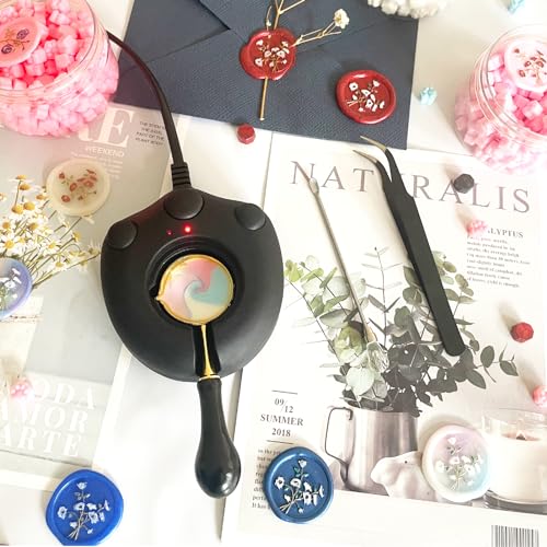 Black Electric Wax Seal Warmer Kit with Spoon, Tweezers and Stir Stick, Wax Seal Stamp