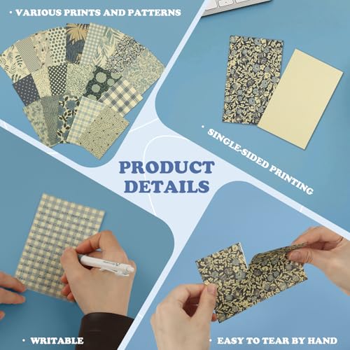 Vintage Blue Scrapbook Paper Pack 60 Sheets Cottage Core Aesthetic Neutral Floral Textured Wallpaper 5.0×3.1 Inch Writable Easy to Tear for Junk Journal Card Making Photo Album - color: Blue