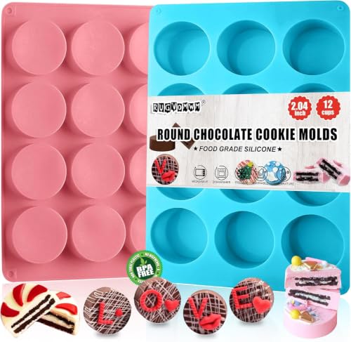 2 PCS Round Chocolate Cookie Molds, 12-Cavity Cylinder Silicone Mold, Perfect for Chocolate Covered, Cake, Candy, Pudding, Mini Cakes Jelly Baking -Blue&Pink - color: Cookie Silicone Molds