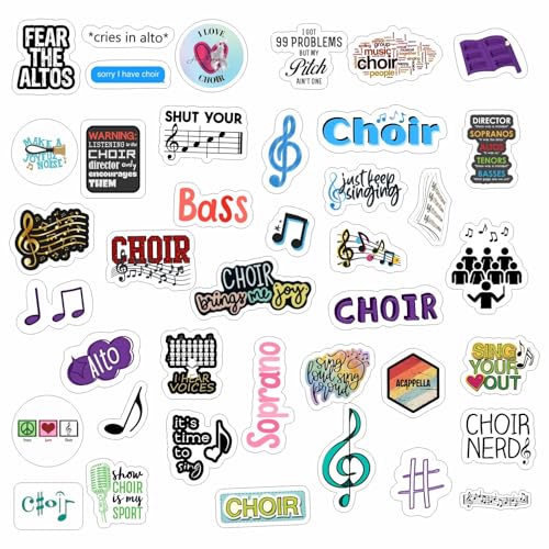 100Pcs Choir Stickers for Water Bottle and Laptop - Choir Party Supplies & Decorations, Waterproof Vinyl Decals, Singing and Music Stickers, Gifts for Women & Men - color: Choir Stickers