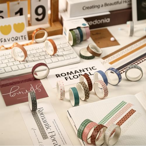 YUBBAEX 20 Rolls Basic Patterns Washi Tape Set Skinny Masking Creative Decorative Tapes, Designer's Selection (Collection 1-Vibrancy) - color: Collection 1-Vibrancy