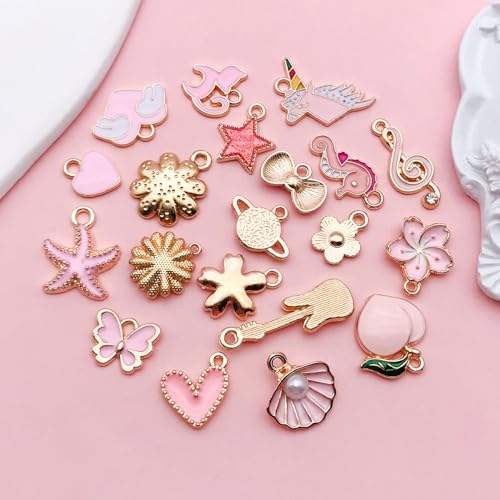 Youdiyla 40pcs Enamel Charms Alloy Metal Charms for Jewelry Making Necklace Bracelet Earring DIY Accessories - color: Pink