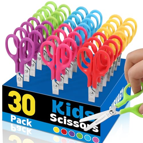 BURVAGY 30 Pack 5" Kids Scissors Safety Children Small Scissors for School - color: 30 Pack