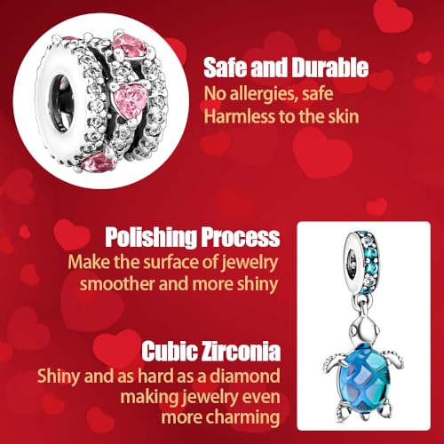 10 Pack Silver Bead Charms Compatible with Charms Bracelet Necklace, Silver Charms for Bracelets for Women, the Pendant Dangle Beads with Cubic Zirconias Are the Perfect Jewelry Gift for Women, Ideal for Christmas, Birthdays, Mother's Day, and Valentine's