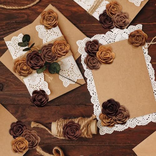 24pcs Felt Fabric Flowers Embellishments for Crafts, 1.2 inch Nonwoven Appliques Ornament with 30 Stickers for DIY Gift Wrapping Cards, Sewing, Scrapbook, Photo Frame Album Decoration (Brown Series) - color: Brown Series