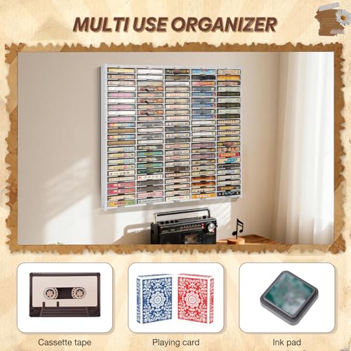115-Slot Cassette Tape Storage Organizer Rack | Wall Mount Cassette Tape Holder, Audio Cassettes Display Shelf, Ideal Gift for Cassette Collectors - White - color: White