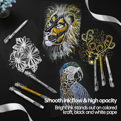 GETHPEN White Gel Pens, 1.0mm Fine Opaque White Ink Pens, 3 Pack | Opaque White Gel Ink Pens for Black Paper Drawing, Bullet Journaling, Artists Drawing, Sketching, Card Making - size: 1 Count (Pack of 3), style: 3 Pack White