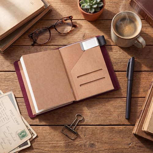 Thenshop Leather Travel Notebook 3 Inserts, Purple, Passport Size - color: Purple, size: Passport Size