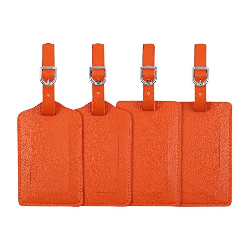 Vigorport Luggage Tags, Leather Personalized Suitcase Tag Set of 4 Pack - color: Orange