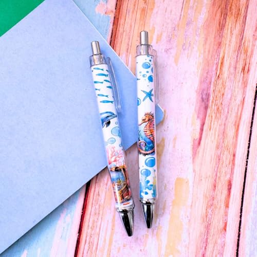 YJ PREMIUMS In the Ocean 6PC Pens- Bulk Fun Oceans Baby Shark Dolphin Fish Decorative Ink Retractable Black Cute Party Favors Beach Themed Office Gifts Fishing Sea Animal Cruise Favor Bags - style: Sea Animals