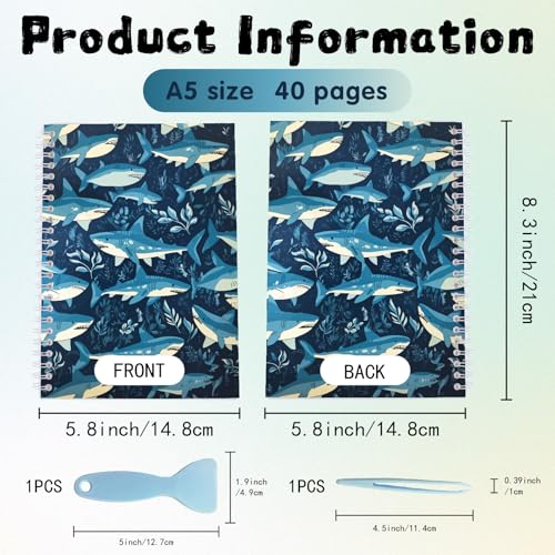 CRASPIRE Reusable Sticker Collection Book 40 Pages Shark Album Sticker Storage 8.26x5.82In Double-Sided Waterproof Blank Pasteable Notebook with Tools for Adults Release Paper Holder Saver Organizer - style: Shark-035