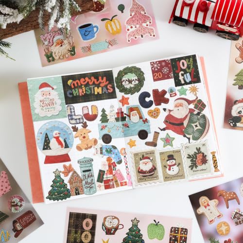 600+ PCS Cute Christmas Scrapbook Sticker Book, Holiday Decor & Ins Little Object Theme Stickers, Art Scrapbook Supplies for Adults Teens Women Girls Junk Journaling Planner Crafts - style: Christmas Style