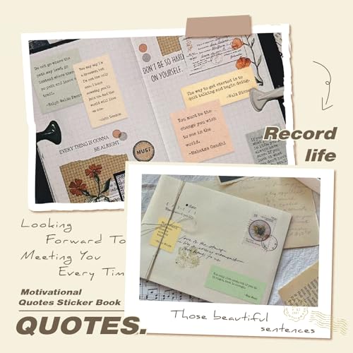 Prstincol 24 Sheets Vintage Motivational Quote Stickers Pad wtih Tweezer,246 Pcs Inspirational Typewriter Font Quotes Pad,Word Stickers for Scrapbook Junk Journal Bullet Journal DIY Craft Card Making - color: Brown