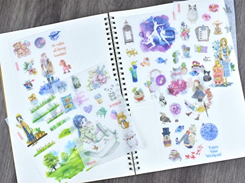 12 Sheets Aesthetic Washi Sticker Set Cute Girl's Dailylife Travel Spare Time Outing in Spring Cute Toys Animals Decorative Stickers for Scrapbooks Planners Journals Diary Books Calendar Agenda Album - color: E