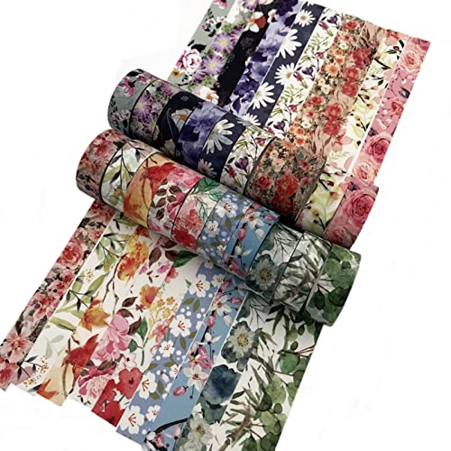 Floral Washi Tape Set 20 Rolls 15mm Wide Flower Decorative Paper Tapes for Scrapbooking, Journal, Planner, DIY Crafts, Gift Wrapping - color: Flower