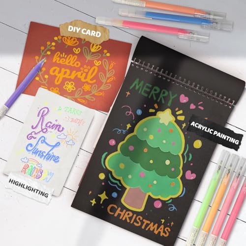ZSCM 24 Colors 3D Acrylic Gel Pens & Black Paper Sketchbook for Drawing - color: 24 Packs-Bright