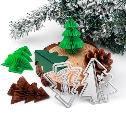 BAOFALI 8Pcs/Set Honeycomb Paper Pads and Christmas Tree Cutting Dies Set Whit Magnets Position.for DIY 3D Craft and Pop-Up Cards; 30 Layers 2cm Glue line Crafts Cardmaking Embellishments - color: Winter Christmas+Dies