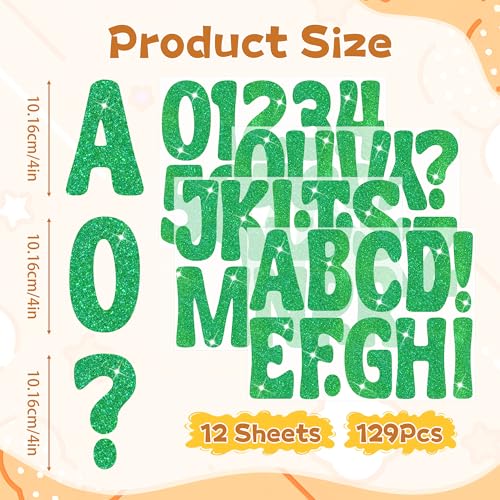 Bulletin Board Letters 129 PCS Glitter Letter Stickers Large 4 Inch, Green - color: Green, size: 4 Inch