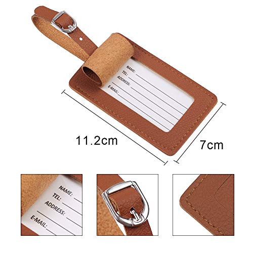 Vigorport Luggage Tags, Leather Personalized Suitcase Tag Set of 4 Pack - color: Brown