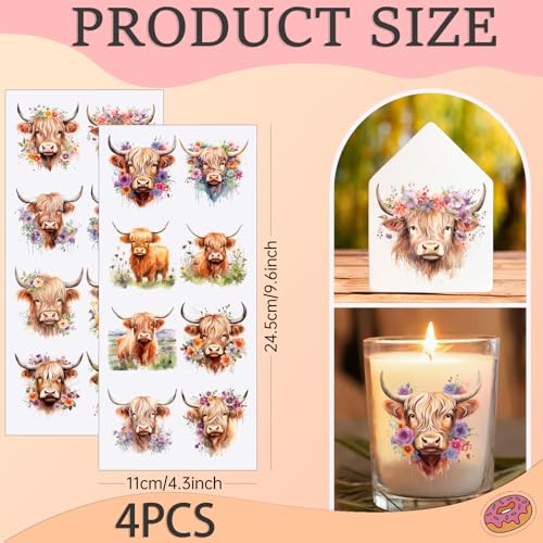 4 PCS Highland Cow Cuttable UV DTF Stickers - style: highland cow