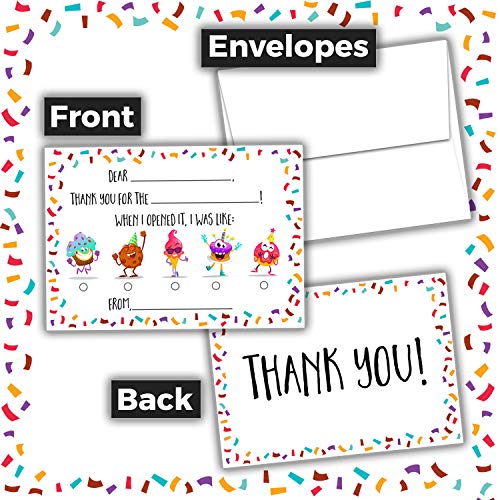 Kids Thank You Cards, Fill in the Blank Design, 25 Cards With Envelopes